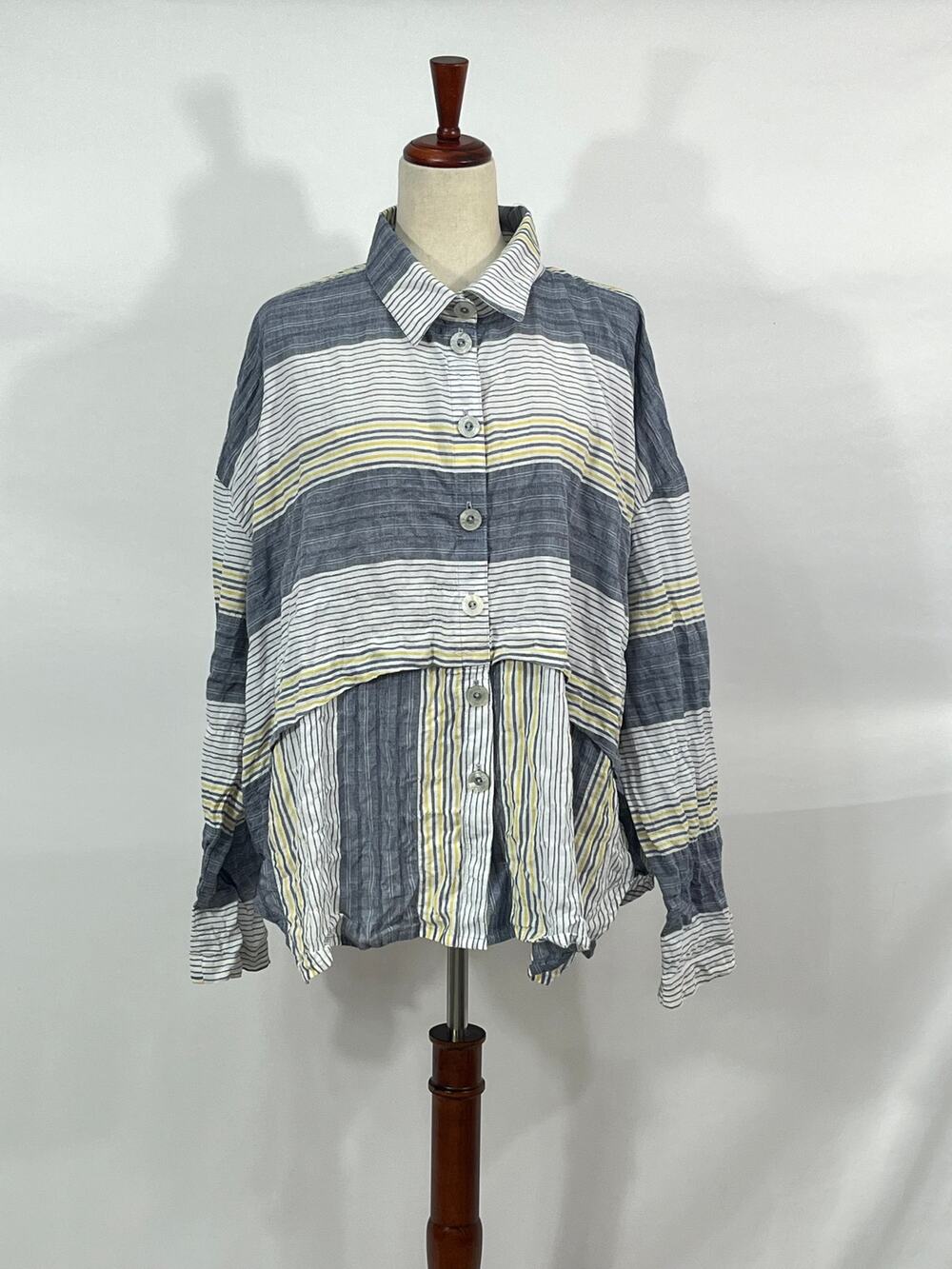 DRESS TO KILL Jane Mohr OS S M L Blue Yellow Stripe Button Front Shirt Top